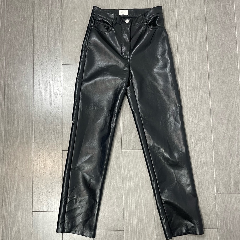 ARITZIA Wilfred The Melina Pant Black High Rise Straight Leg Faux Vegan Leather - Picture 6 of 16